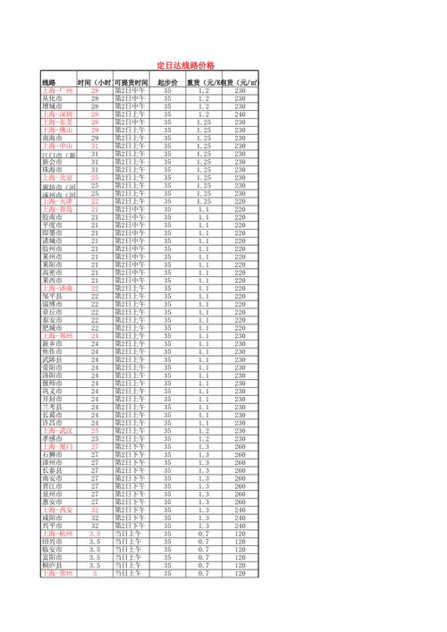 天地华宇物流公司价格