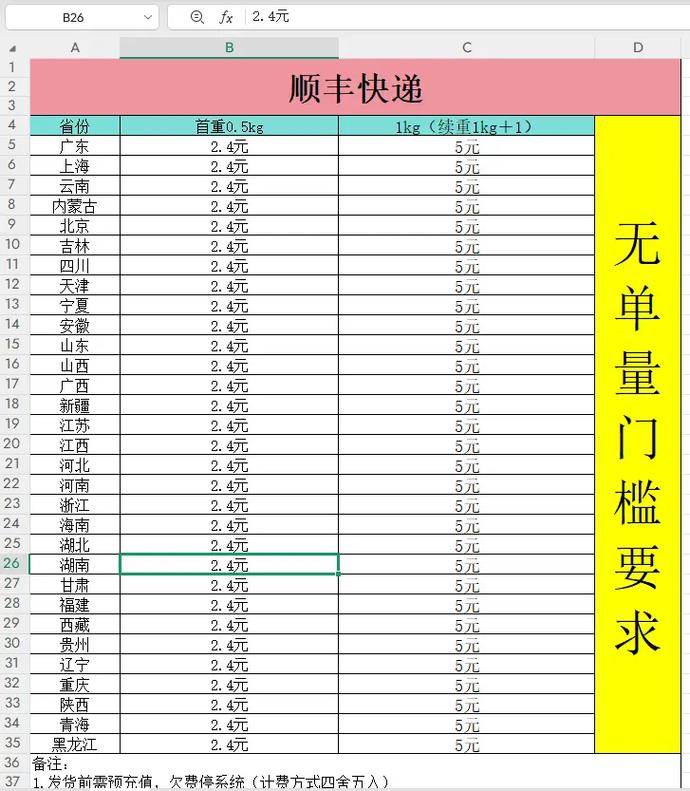 顺丰大件物流价格查询