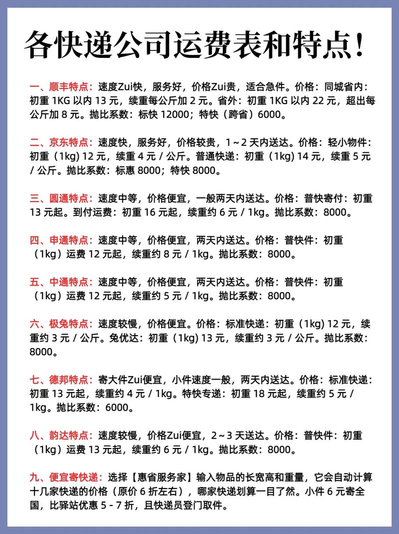 天天快递运费价格表